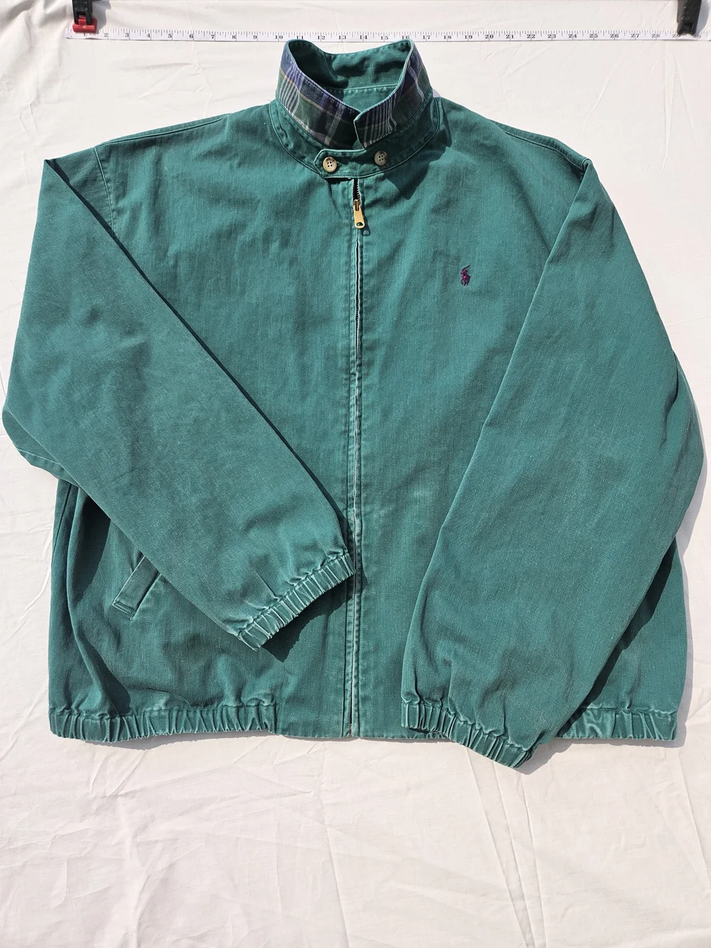 Rare Polo Ralph Lauren Green 100%cotton Zip Jacket XL Flip Collar Made In Canada